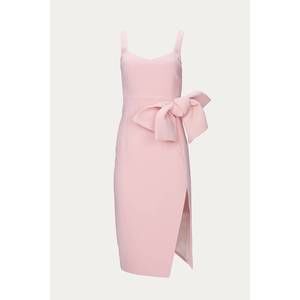 NEW BY JOHNNY. betina bow split midi dress in pastel pink